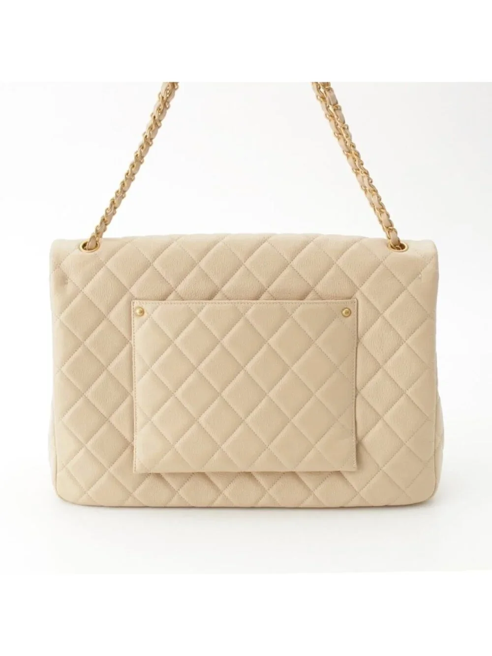 Chanel Jumbo Quilted Grain Calf Caviar Leather Chain Shoulder Bag Beige